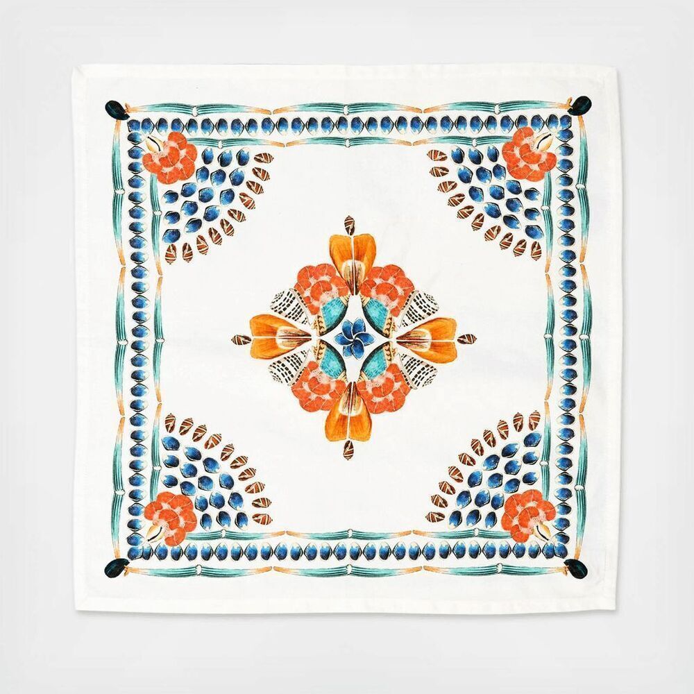 Juliska Al Fresco Oceanica Seashell Print Cotton Napkin 22” Mint